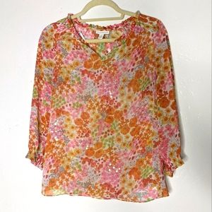 Charter Club Floral Peasant Top with Sequin Pink